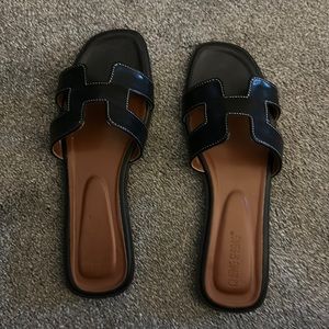 Black slide on sandals worn once